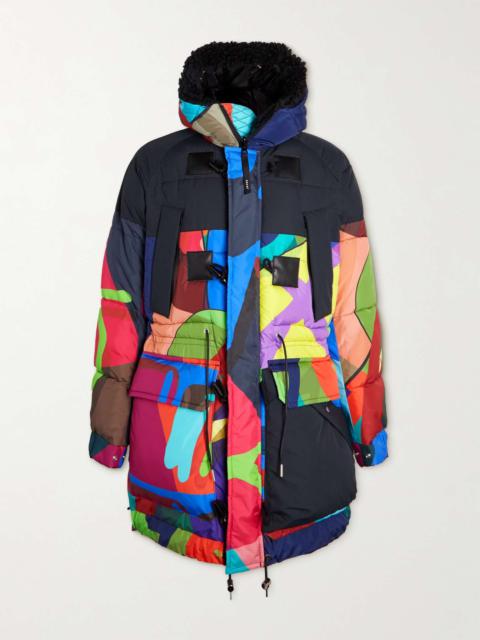 sacai + KAWS Oversized Faux Fur-Trimmed Quilted Printed Shell Jacket