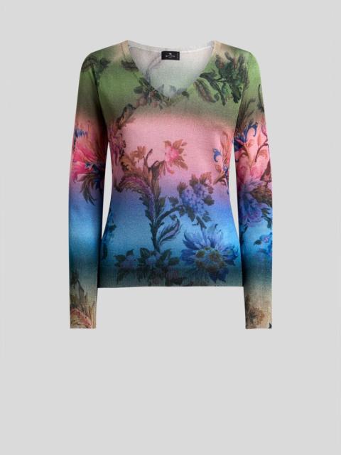 Etro V-NECK SWEATER WITH DEGRADÉ FLORAL MOTIF