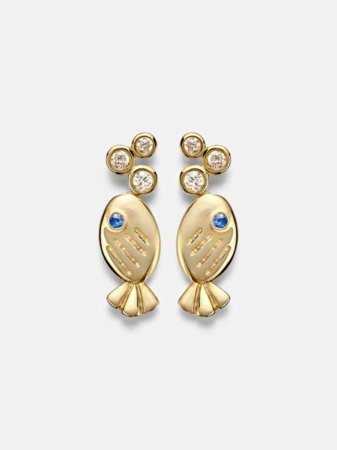 Yvonne Léon Sous L'eau 9kt gold earrings with diamonds and sapphires