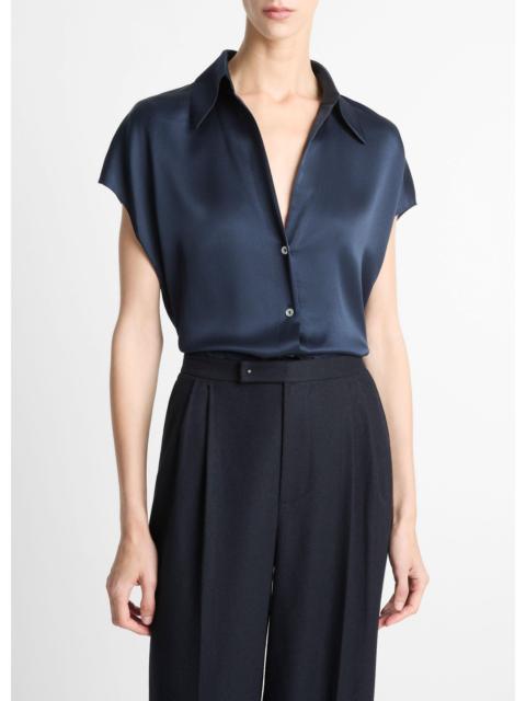 Vince Silk Cap-Sleeve Ruched-Back Blouse
