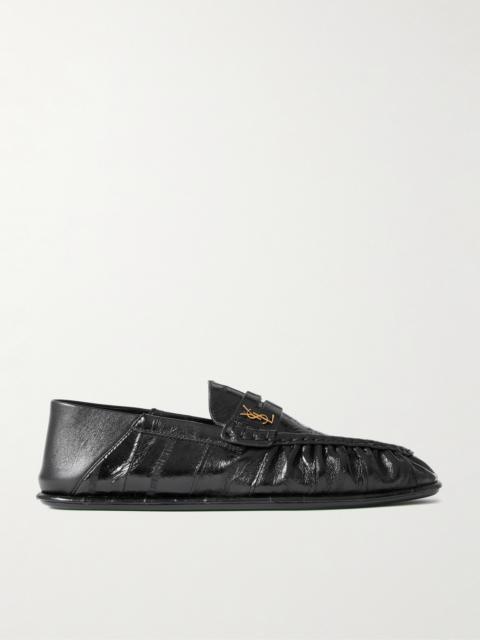 SAINT LAURENT Le Loafer Embellished Collapsible-heel Glossed-eel Loafers