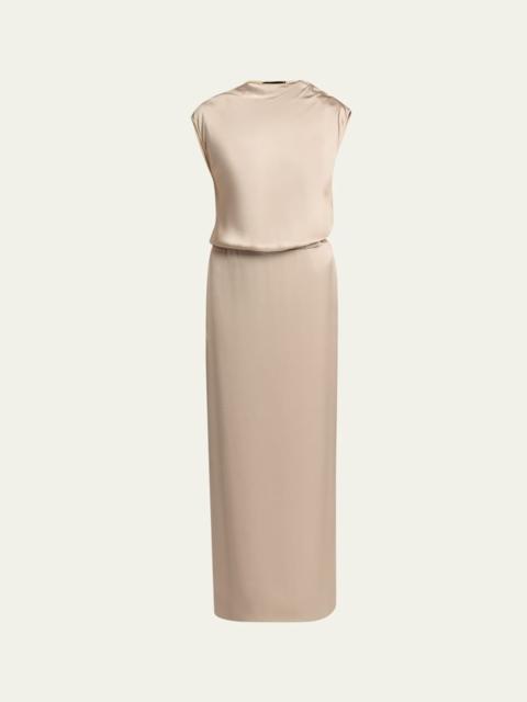 Long Cowl-Neck Double Satin Dress