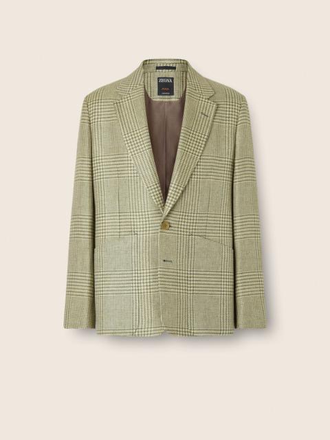 ZEGNA OLIVE GREEN CROSSOVER LINEN WOOL AND SILK JACKET