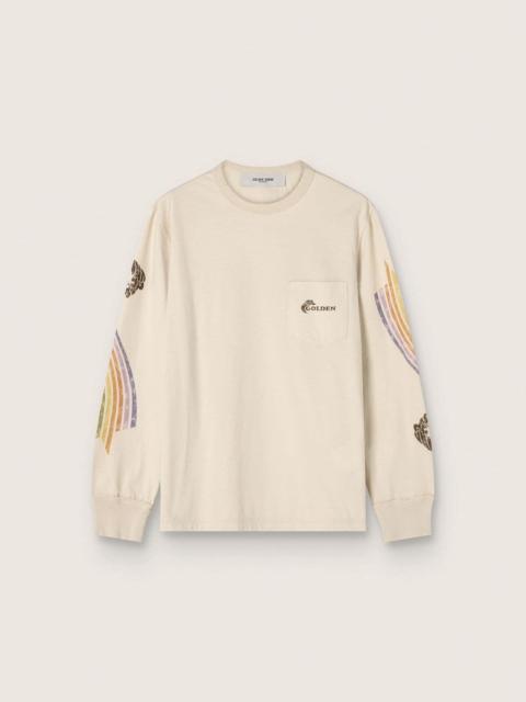 Golden Goose Unisex long-sleeved T-shirt in white cotton with multicolor print