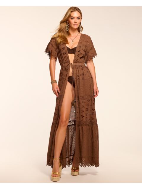 RAMY BROOK Janis Cotton Eyelet Tie Front Coverup Maxi Dress