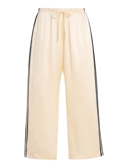 DONNI. Striped Silk Wide-Leg Cropped Pants ivory