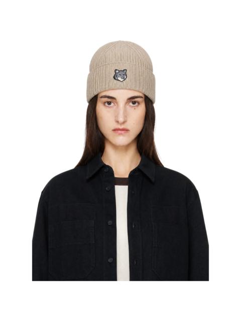 Maison Kitsuné Beige Fox Head Large Beanie