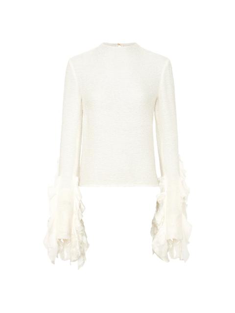 GABRIELA HEARST Fawcett Top in Ivory Silk Boucle with Custom Ruffles