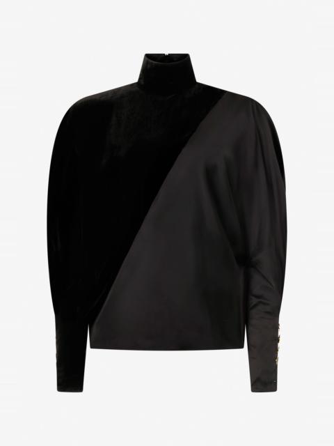 Roberto Cavalli Velvet And Silk Satin Blouse With Jewel Buttons