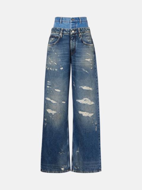 Dolce & Gabbana Distressed layered high-rise wide-leg jeans