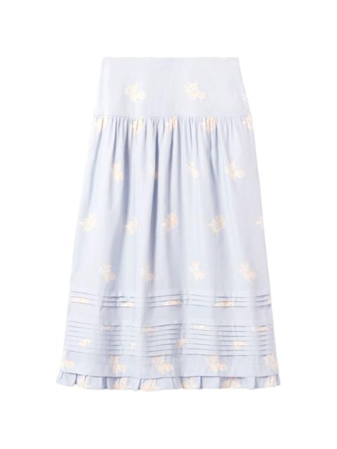 Claudie Pierlot floral-print pleated A-line midi skirt