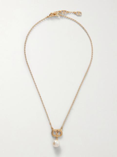 Valentino Ovalette Gold-tone Faux Pearl Necklace