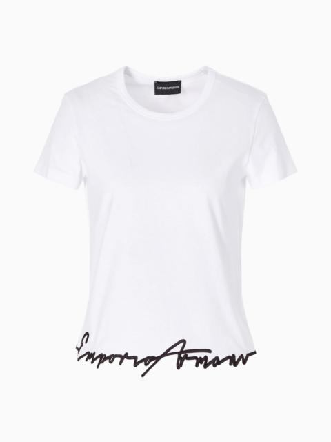 EMPORIO ARMANI ASV organic-jersey T-shirt with embroidered shaped hem