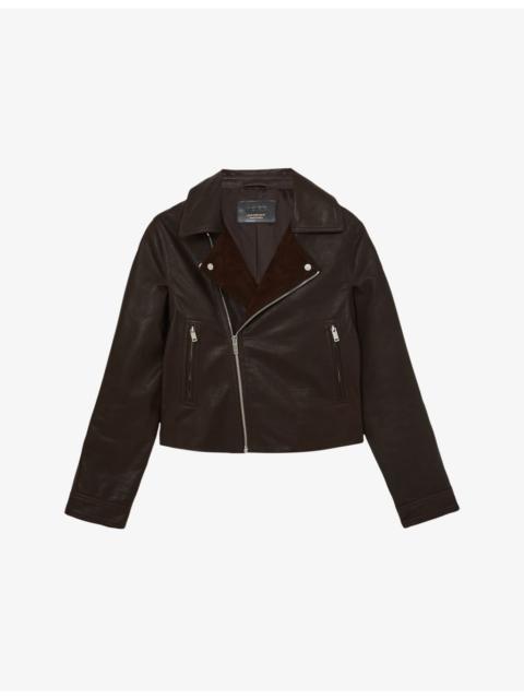 REISS Lidia Suede-Lapel Leather Biker Jacket