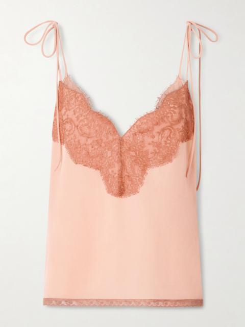 Valentino Lace-trimmed silk crepe de chine camisole Blush