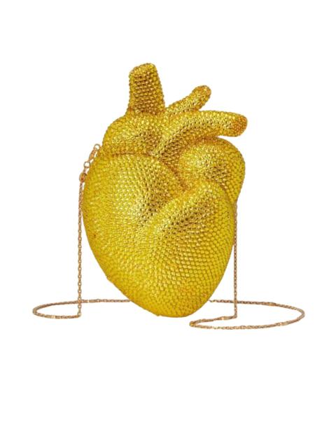 Gold Broadway Heart Crystal-Embellished Clutch Bag