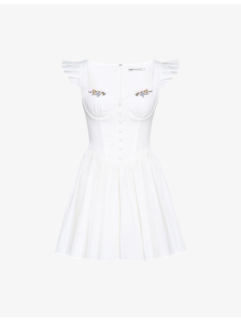 House of CB Sisi Floral-Embroidered Stretch-Cotton Mini Dress