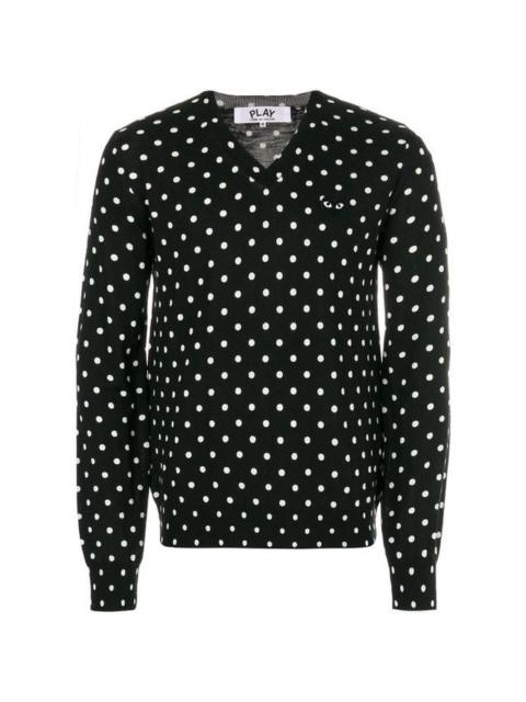Comme des Garçons PLAY MENS V-NECK PULLOVER POLKA DOT BLACK HEART - BLACK