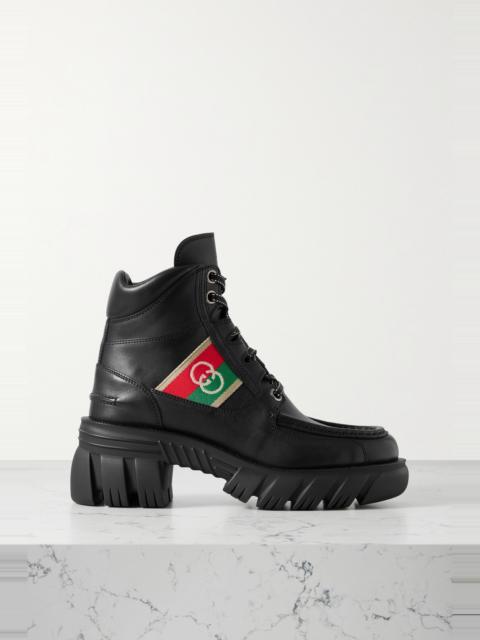 GUCCI Romance logo jacquard-trimmed leather ankle boots