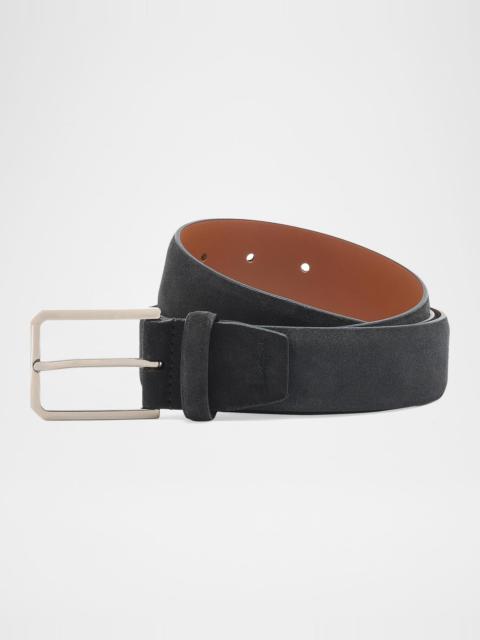 Santoni Men's Square-Buckle Suede Belt