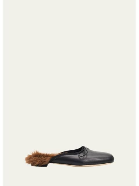 Simone Rocha Faux Fur Lined Leather Ballerina Mules