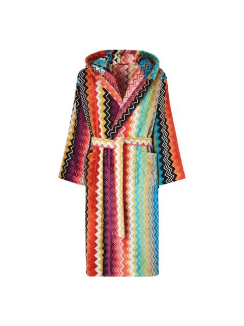 zigzag-woven hooded bath robe