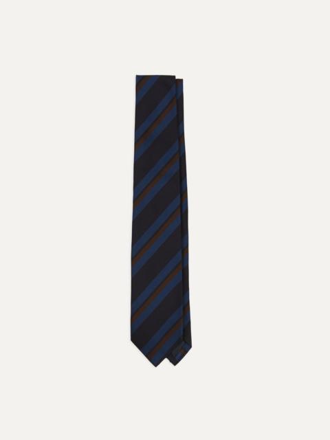 Drake's Blue and Brown Stripe Mogador Cotton-Silk Tipped Tie