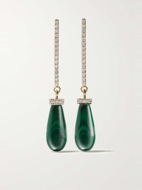 MATEO 14-karat gold, malachite and diamond earrings