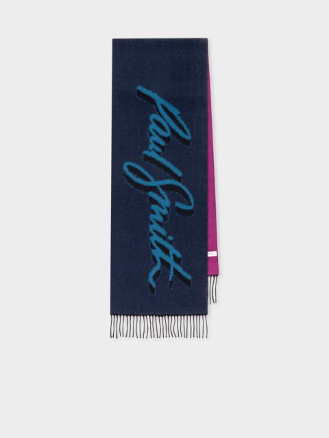 Paul Smith Blue Colour-Block 'Shadow Logo' Jacquard Wool-Blend Scarf