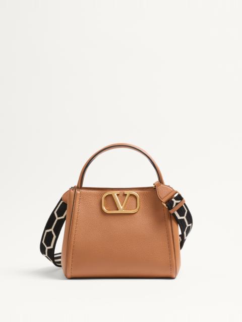 VALENTINO GARAVANI ALLTIME MEDIUM HANDBAG IN GRAINY CALFSKIN WITH JACQUARD RIBBON SHOULDER STRAP
