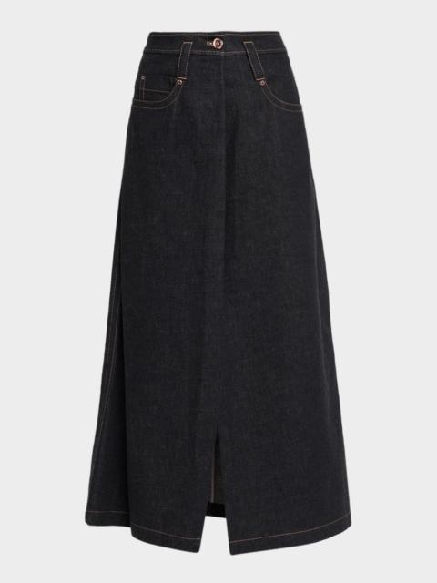 Brunello Cucinelli Denim A-Line Slit Maxi Skirt
