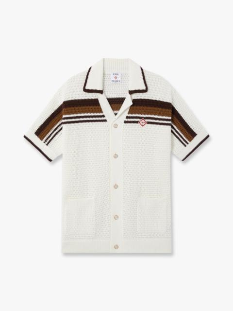 White & Brown Tennis Stripe Crochet Short Sleeve Shirt | Casablanca Paris