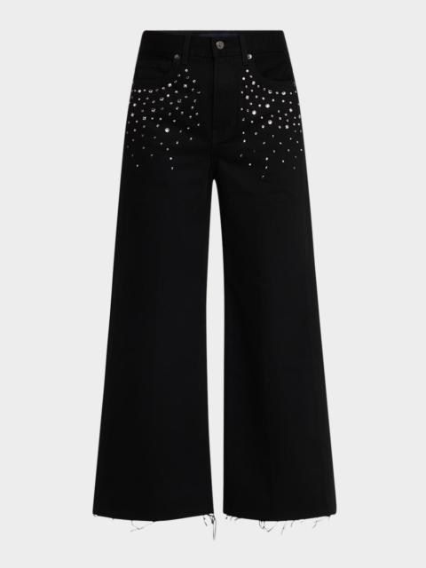 VERONICA BEARD Taylor Cropped High-Rise Wide Embellished Jeans