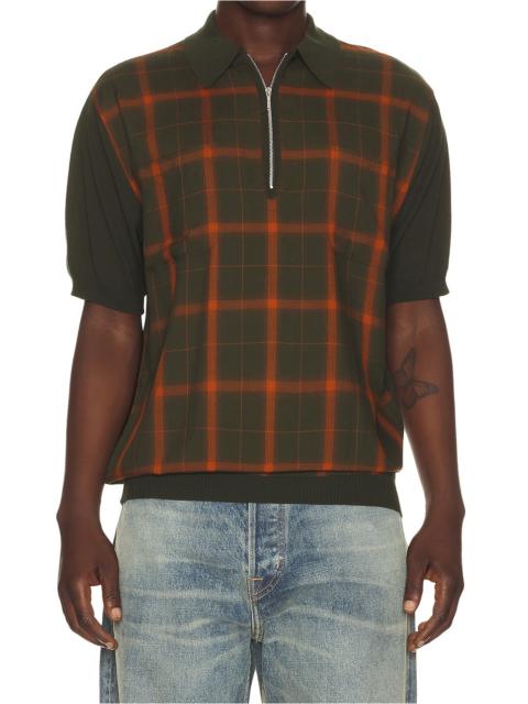 BEAMS PLUS Half Zip Panel Polo Ombre Plaid