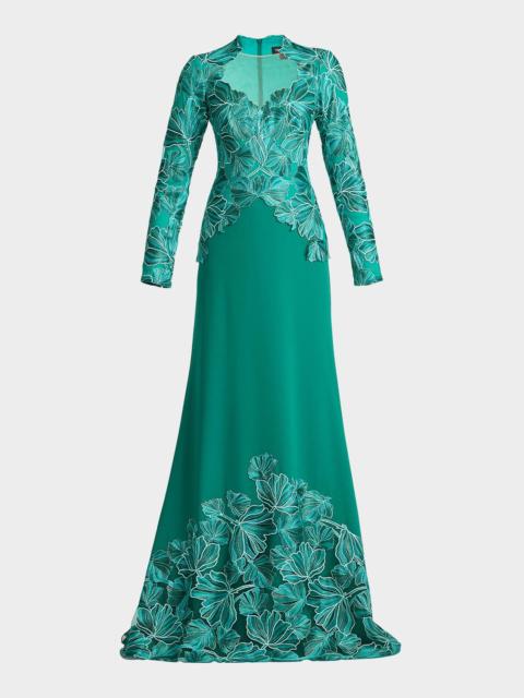 TADASHI SHOJI Petal Applique Crepe Gown