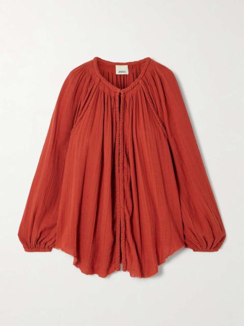Isabel Marant Jenna frayed braided gathered cotton-gauze blouse Red