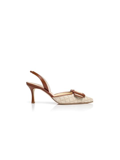 Manolo Blahnik Light Beige Raffia Buckle Detail Slingback Pumps