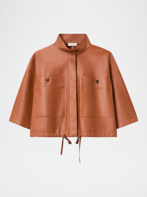 Lafayette 148 New York Oversized Cropped Leather Shirt Jacket