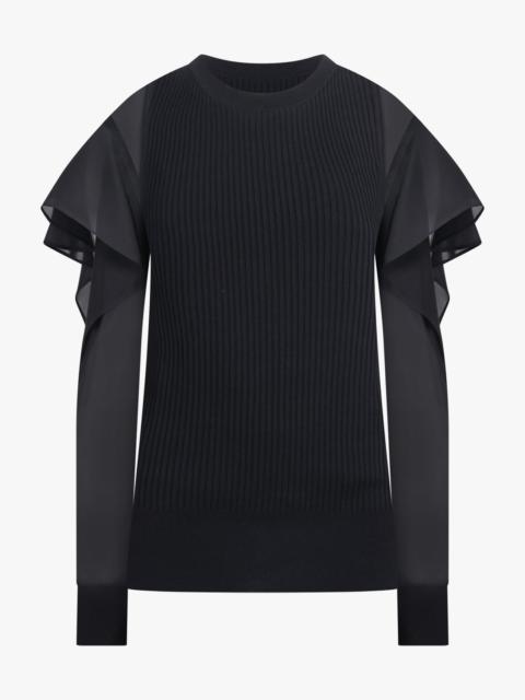 sacai L/S SILKY X KNIT PULLOVER WITH TIERED FLUTTER SLEEVES | BLACK