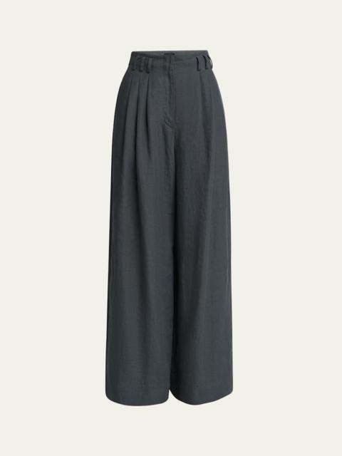 GIORGIO ARMANI Pleated Wide-Leg Linen Trousers