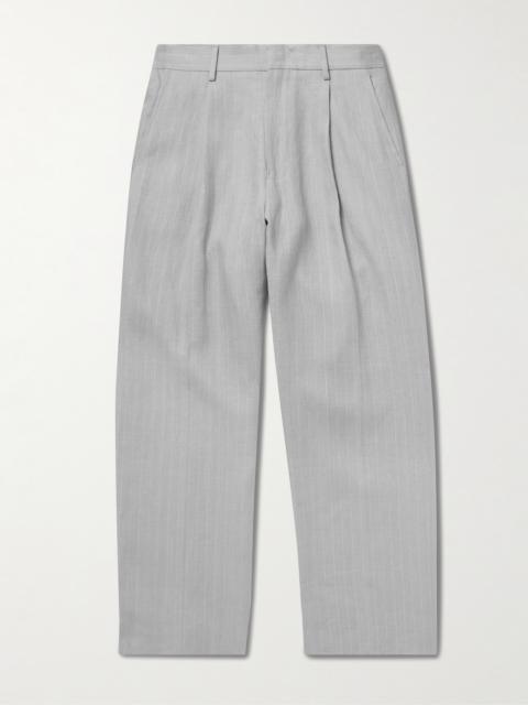 NN07 Kay 1455 Straight-Leg Pleated Pinstriped Linen Trousers