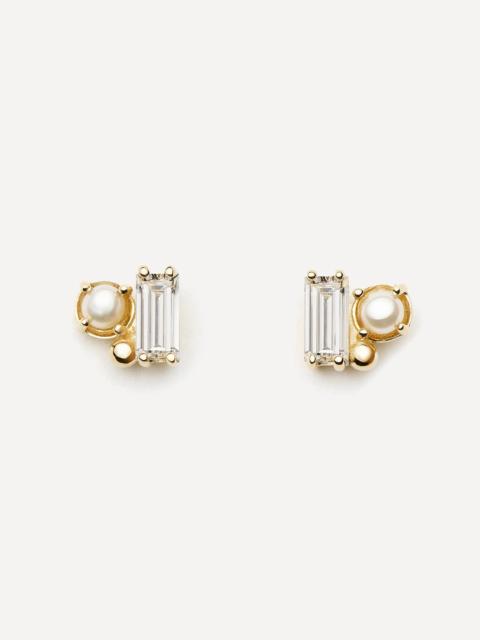 MISSOMA 14ct Gold Fine Diamond and Pearl Stud Earrings