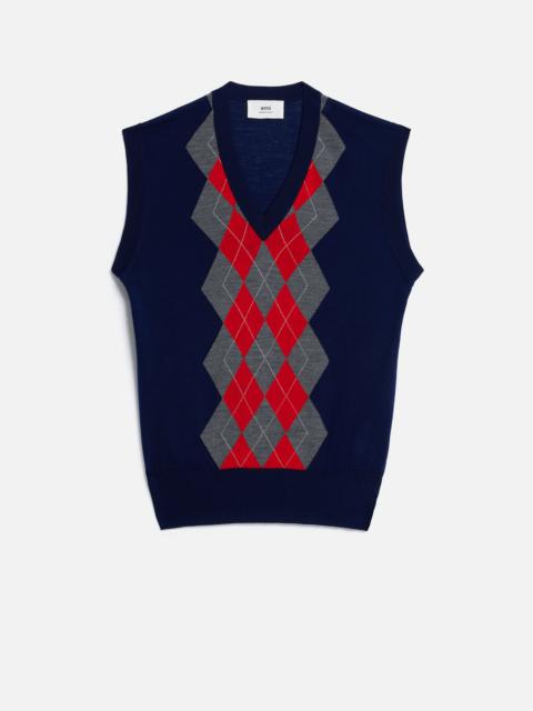 AMI Paris Sleeveless Argyle Sweater