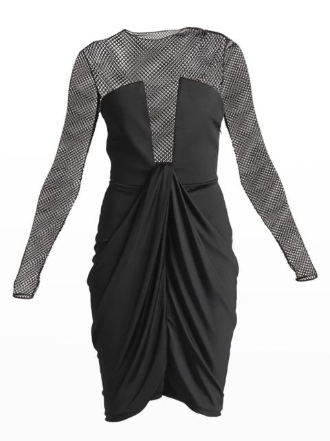 GIORGIO ARMANI Crystal Mesh Draped Jersey Illusion Dress