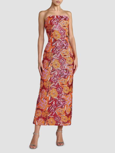 MAC DUGGAL Women's Floral Sequin-Embellished Column Midi-Dress - Tangerine Multi