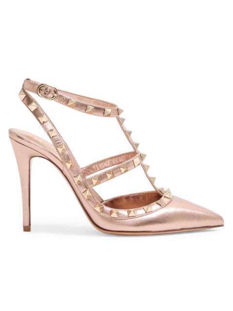 Valentino Women's Rockstud 100MM Pumps in Laminated Nappa Leather - Rose Cannelle