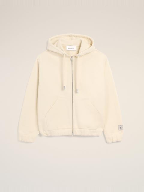 AMI Paris WHITE ZIPPED COTTON HOODIE WITH HERITAGE AMI PARIS LABEL
