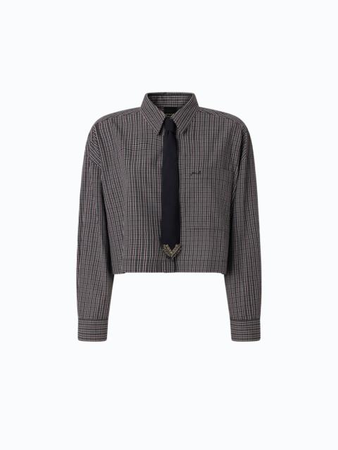PINKO CROPPED CHECK SHIRT WITH TIE