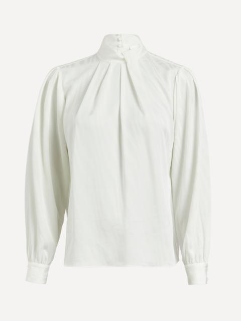 Knotted Mock Neck Silk Blouse