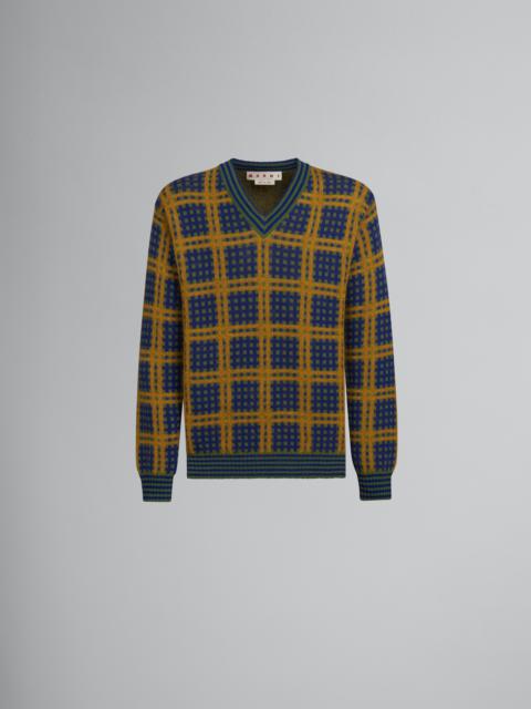 Marni GREEN V-NECK JUMPER WITH '50S CHECK